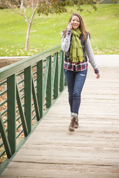 Mixed Race Attractive Woman Using Cell Phone — Stock Photo, Image