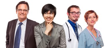 karışık ırk kadın ve doktor ve hemşireler ile işadamı