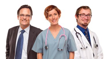 Doktor veya hemşire ve işadamı beyaz grup