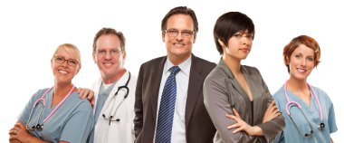 karışık ırk kadın ve doktor ve hemşireler ile işadamı