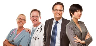 karışık ırk kadın ve doktor ve hemşireler ile işadamı