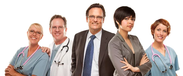 Mixed Race Women and Businessman with Doctors or Nurses — Stock Photo, Image