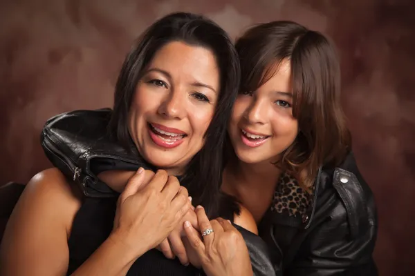 Attractive Hispanic Mother and Daughter Portrait — Stock Photo, Image