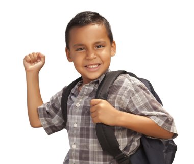 mutlu genç İspanyol çocuk okula beyaz