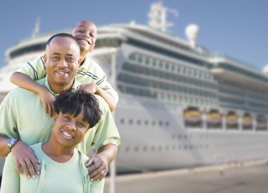 Happy Family in Front of Cruise Ship clipart