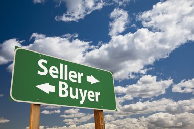 Seller, Buyer Green Road Sign Over Clouds clipart