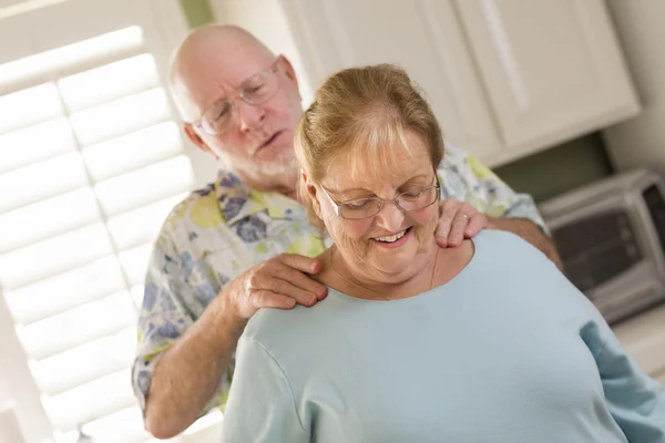 Senior Adult Husband Giving Wife a Shoulder Rub — Stock Photo, Image