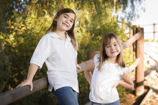 Pretty Young Sisters Portrail Outside — стоковое фото