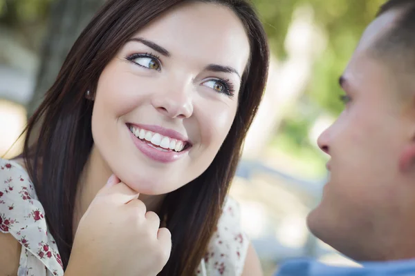 Mixed Race Romantic Couple Portrait in the Park — Stock Photo, Image