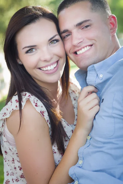 Mixed Race Romantic Couple Portrait in the Park — Stock Photo, Image