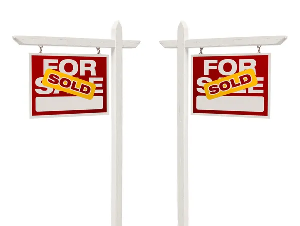 Pair of Sold For Sale Real Estate Signs, Clipping Path — Stock Photo, Image