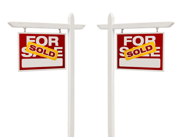 Pair of Sold For Sale Real Estate Signs, Clipping Path