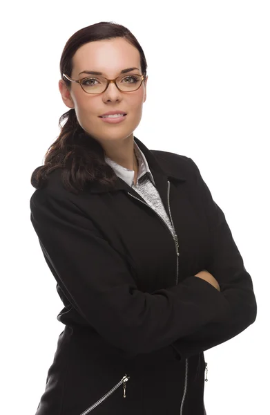 Confident Mixed Race Businesswoman Isolated on White — Stock Photo, Image