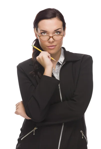 Confident Mixed Race Businesswoman Holding a Penci — Stock Photo, Image