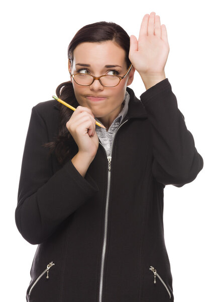 Timid Mixed Race Businesswoman Raises Her Hand to Ask Question