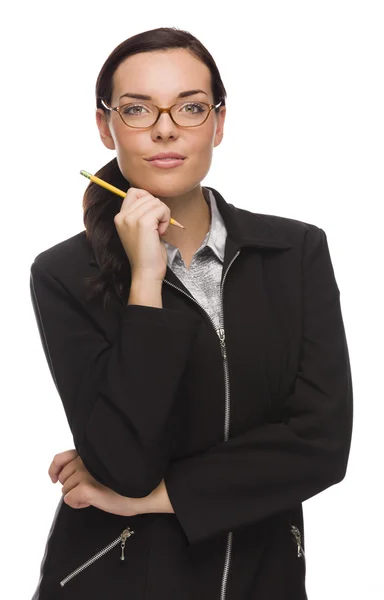 Confident Mixed Race Businesswoman Holding a Penci — Stock Photo, Image