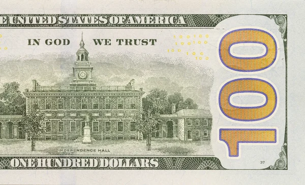 Back Right Half of the New One Hundred Dollar Bill — Stock Photo, Image