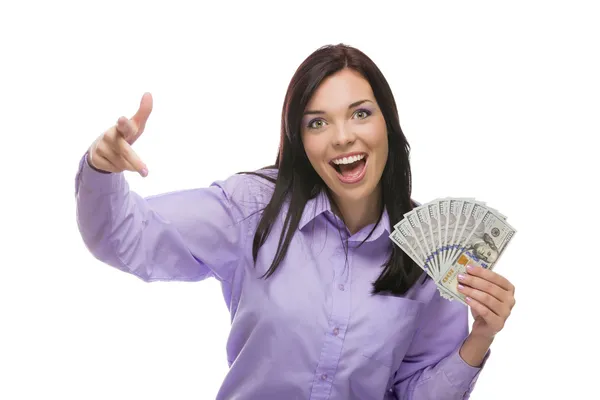 Mixed Race Woman Holding the New One Hundred Dollar Bills — Stock Photo, Image