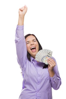 yeni bir yüz dolar Bono tutan karışık ırk kadın