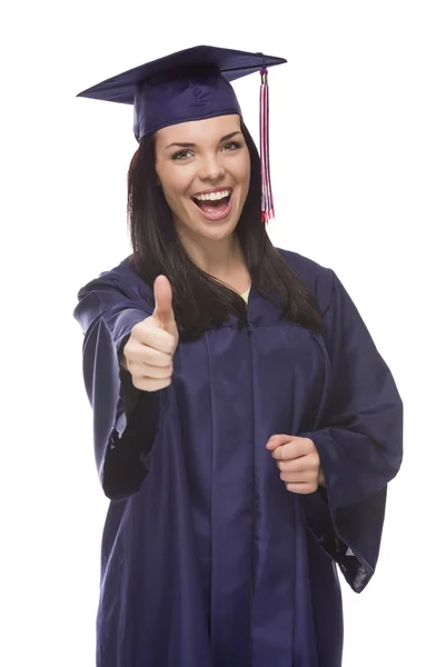 Mixed Race Graduate in Cap and Gown with Thumbs Up — Stock Photo, Image