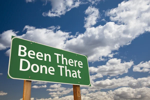Been There Done That Green Road Sign Over Sky — Stock Photo, Image