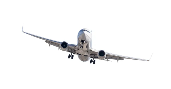 Jet vliegtuig landing geïsoleerd op wit — Stockfoto