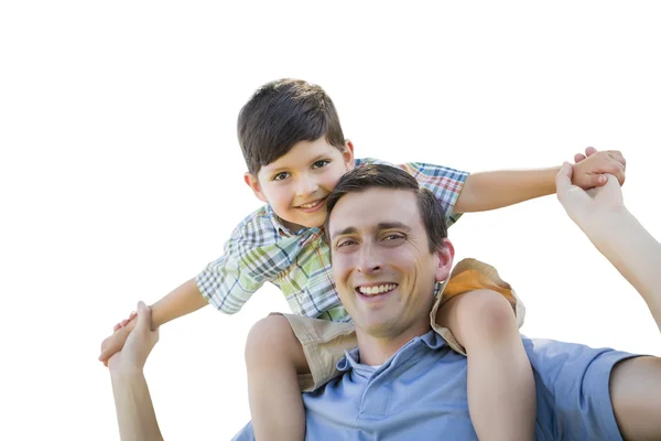 Padre e hijo jugando Piggyback en blanco —  Fotos de Stock