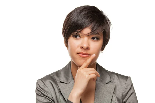 Pretty Mixed Race Girl Looking Side Isolated White Background — Stock Photo, Image