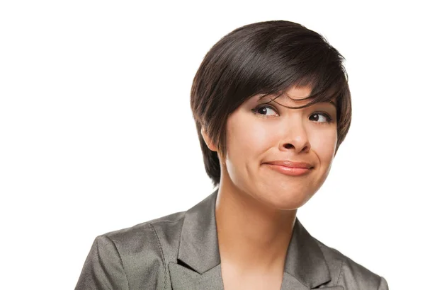 Pretty Mixed Race Girl Looking Side Isolated White Background — Stock Photo, Image