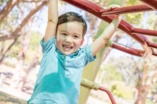 Chinese Caucasian Boy Having Fun Playground — Fotografia de Stock