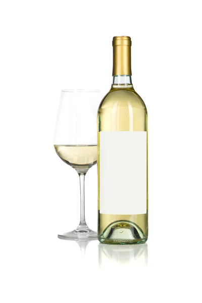 Copo Vinho Garrafa Com Etiqueta Branco Pronto Para Gráfico Texto — Fotografia de Stock