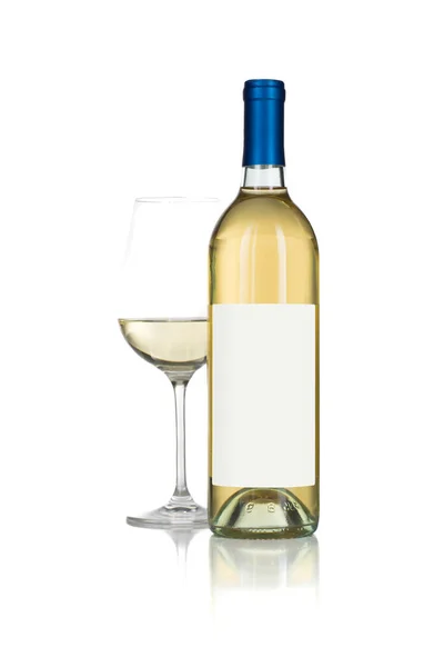 Copo Vinho Garrafa Com Etiqueta Branco Pronto Para Gráfico Texto — Fotografia de Stock