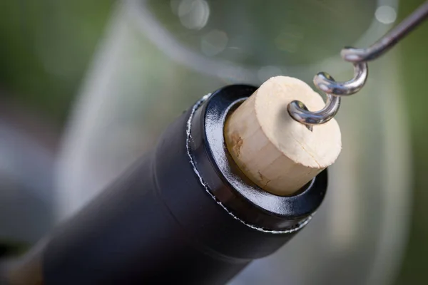 Close Corkscrew Twisted Cork Wine Bottle — Stock Photo, Image