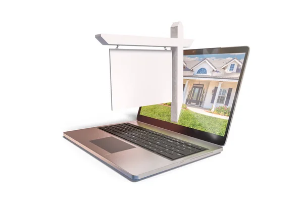 空白房地产标志弹出计算机笔记本电脑屏幕独立于一个白色背景 — 图库照片