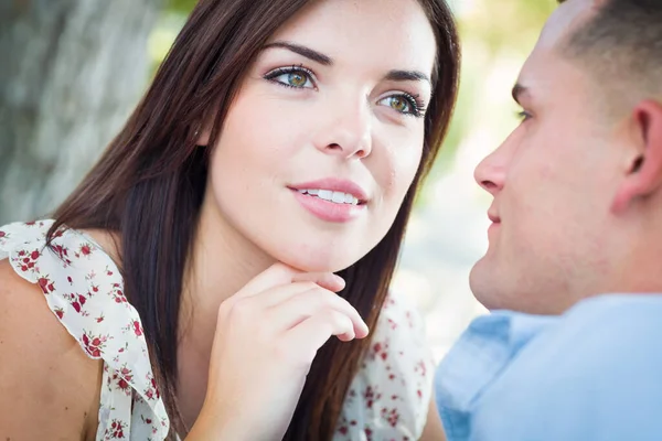 Happy Romantic Caucasian Couple Portrait Park — Stock Photo, Image