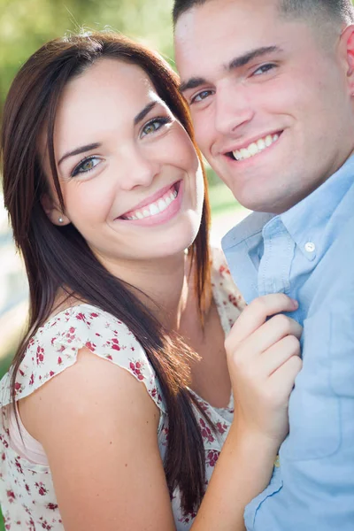 Happy Romantic Caucasian Couple Portrait Park — Stock Photo, Image