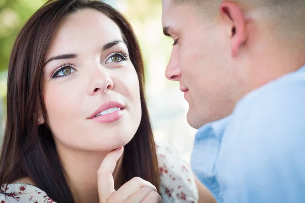 Happy Romantic Caucasian Couple Portrait Park — Stock Photo, Image