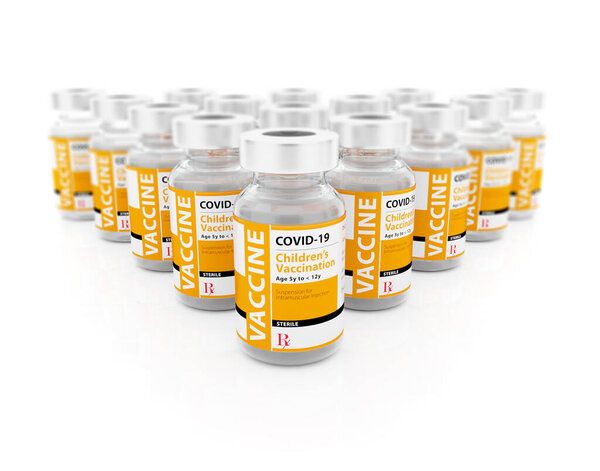 COVID-19 Вакцина для детских ампул на белом фоне