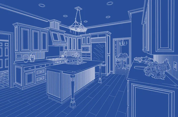 Schöne Custom Kitchen Blueprint Design Zeichnung — Stockfoto