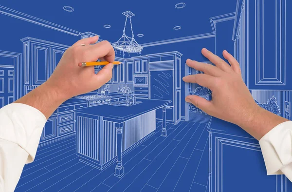 Arsitek Gambar Desain Dapur Blueprint — Stok Foto