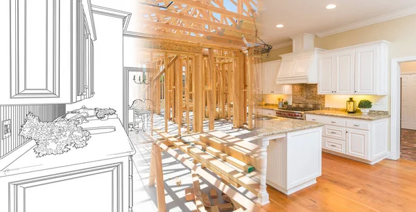 Σχέδιο Σχεδίου Κουζίνας Βαθμολόγηση Στο Σπίτι Πλαίσιο Κατασκευής Στη Συνέχεια — Φωτογραφία Αρχείου