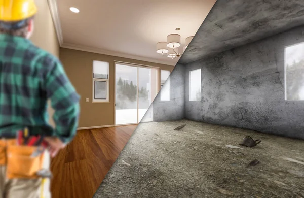 Contractor Facing Newly Remodeled Raw Unfinished Room House — Stock Photo, Image