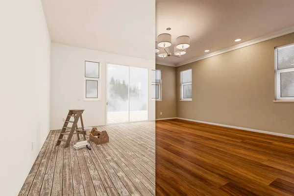 완성되지 Raw Newly Remodeled Room House Wood Floors Moulding Tan — 스톡 사진