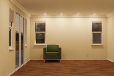 Boş Duvarlı Boş Oda 'da Oturan Sandalye.