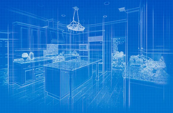 Custom Kitchen Blueprint Design Zeichnung — Stockfoto