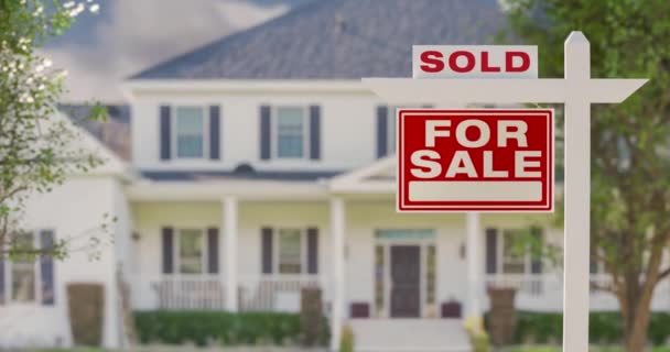 Pan Zoom Sold Sale Real Estate Sign Front New House — Stock Video