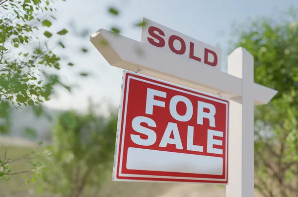 Sold Sale Real Estate Sign Front Property — Stock Photo, Image