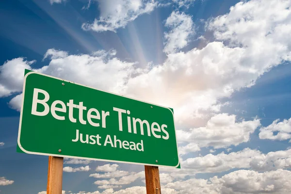 Better Times Green Road Sign Sunny Dramatic Clouds Sky — Fotografia de Stock