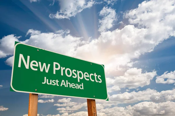 New Prospects Green Road Sign Sunny Dramatic Clouds Sky — Stock Photo, Image