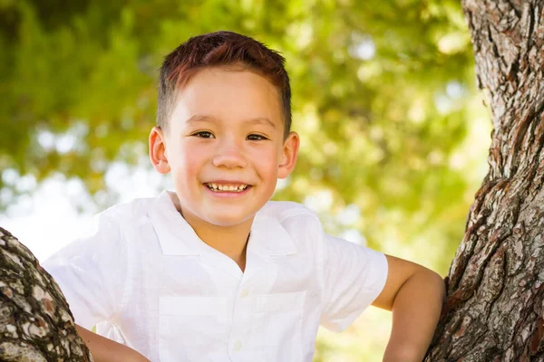 Outdoor Portrait Mixed Race Chinese Caucasian Boy — Foto Stock